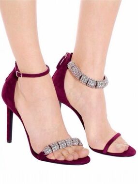 Calvin Klein 205W39NYC Camelle Satin Mismatched Crystal Ankle Strap Heel Sandals